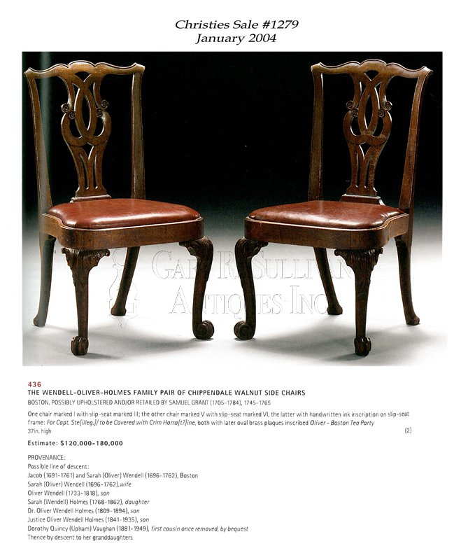 Pair of early Chippendale dining chairs, Boston, Mass