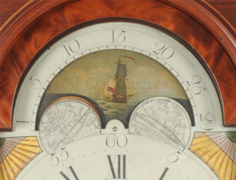 A fine Federal inlaid mahogany tall case clock by Caleb Wheaton & Son, Providence, Rhode Island, circa 1810.