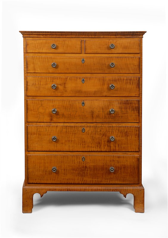 Chippendale Tiger maple tall chest (Rhode Island)