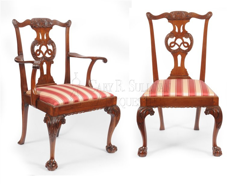 8 Chippendale mahogany dining chairs, (Irish)