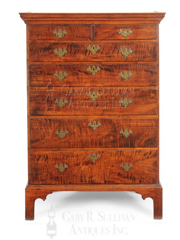 Chippendale tiger maple tall chest (Rhode Island)